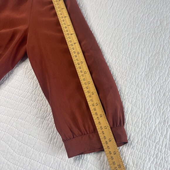 Madewell Rust 3/4 Sleeve 100% Silk Wrap Blouse V-Neck Tie Waist Detail SZ M - Picture 10 of 12